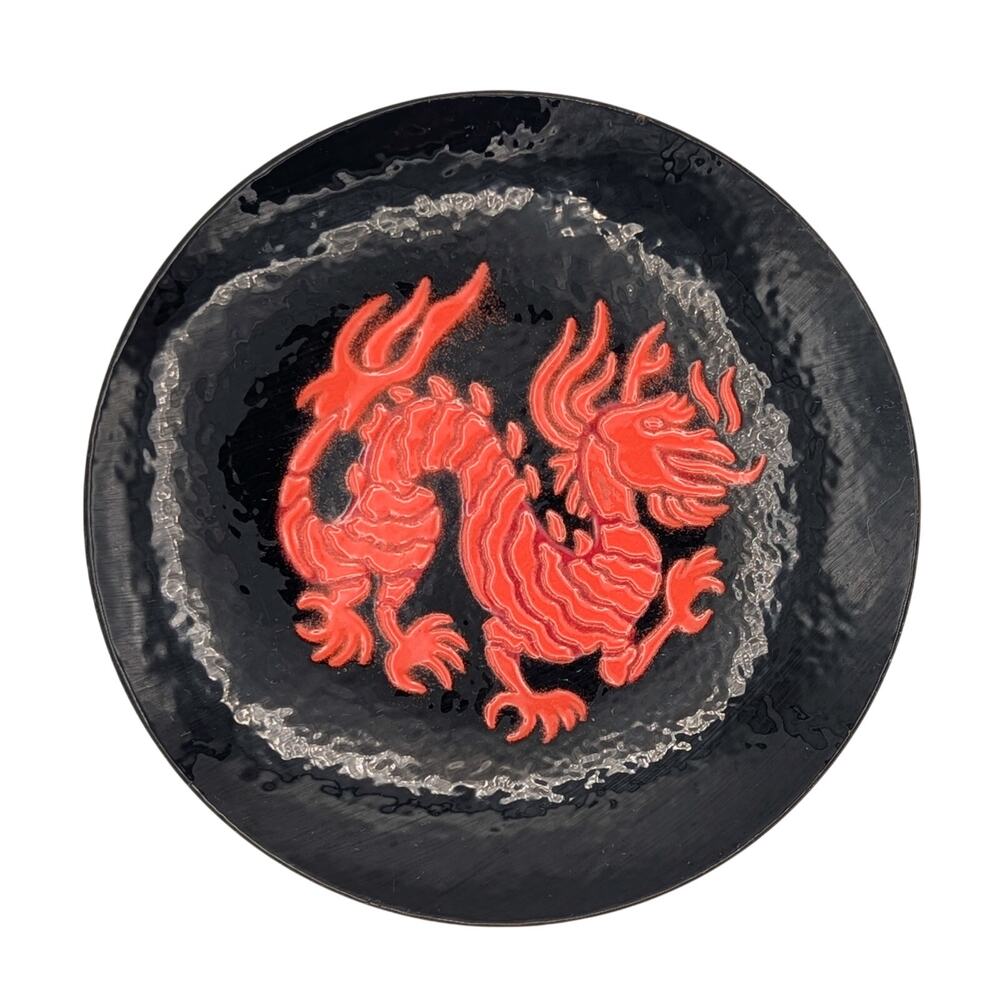 Annemarie Davidson Red Dragon Enamel Copper Plate MCM Art